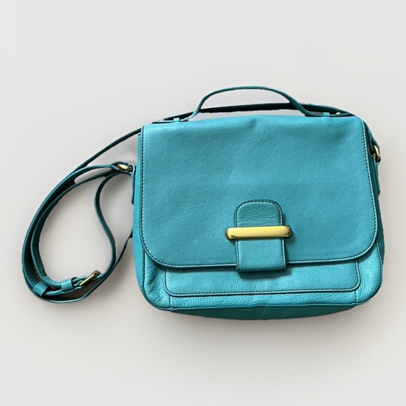 FOSSIL Tatum Teal Leather Crossbody‎ Satchel Front Magnetic Flap Purse - Picture 1 of 9